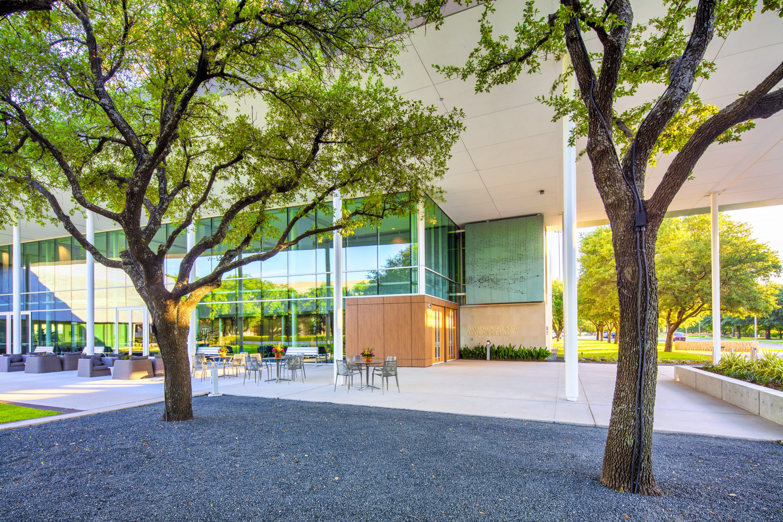 Trees in front of the Davidson-Gundy Alumni Center